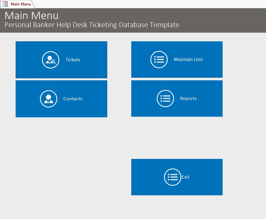 Personal Banker Help Desk Ticket Tracking Database Template | Tracking Database